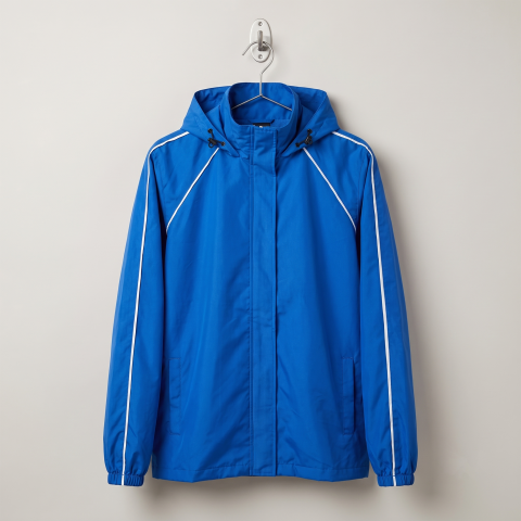 Rain Jacket (MK အပြာ(ဇစ်ဖုံးပါ၊ဦးထုပ်ပါ၊ အသားပါး))